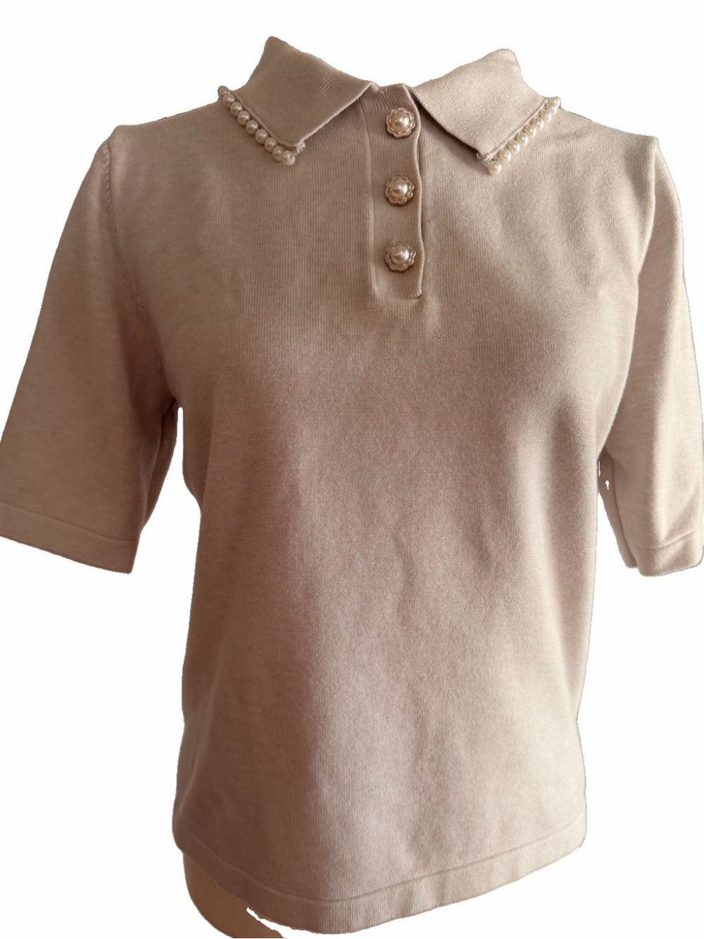 Pearl Collar Knit Polo Shirt